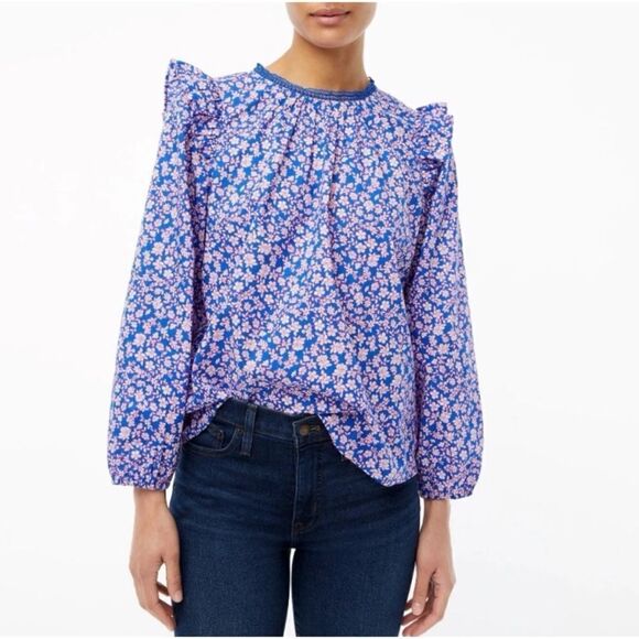 J. Crew Long-Sleeve Ruffle-Shoulder Top Size M - Picture 1 of 13
